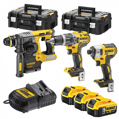 Dewalt DCK368P3T-GB XR Impact, Combi & SDS Triple Pack c/w 3 x 5Ah Batts