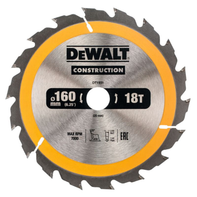 Dewalt Construction Circular Saw Blade 160 x 20 x 18T (AC)