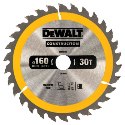 Dewalt Construction Circular Saw Blade 160 x 20 x 30T (AC)
