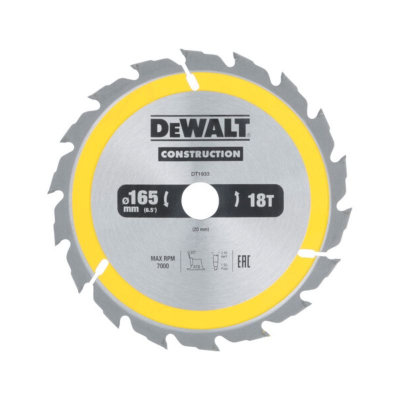 Dewalt Construction Circular Saw Blade 165 x 20 x 18T (AC)